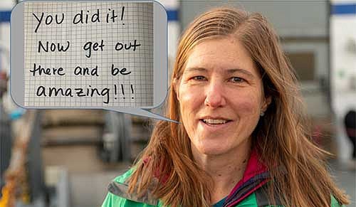 A professor with a text bubble that says You Did It! Now go out there and be amazing!