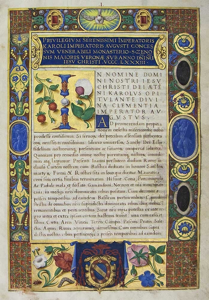 Privilegia et documenta ad monasterium S. Zenonius Maiorii Veronae (Privileges of the Verona Monastery). [16th century].  [Latin].