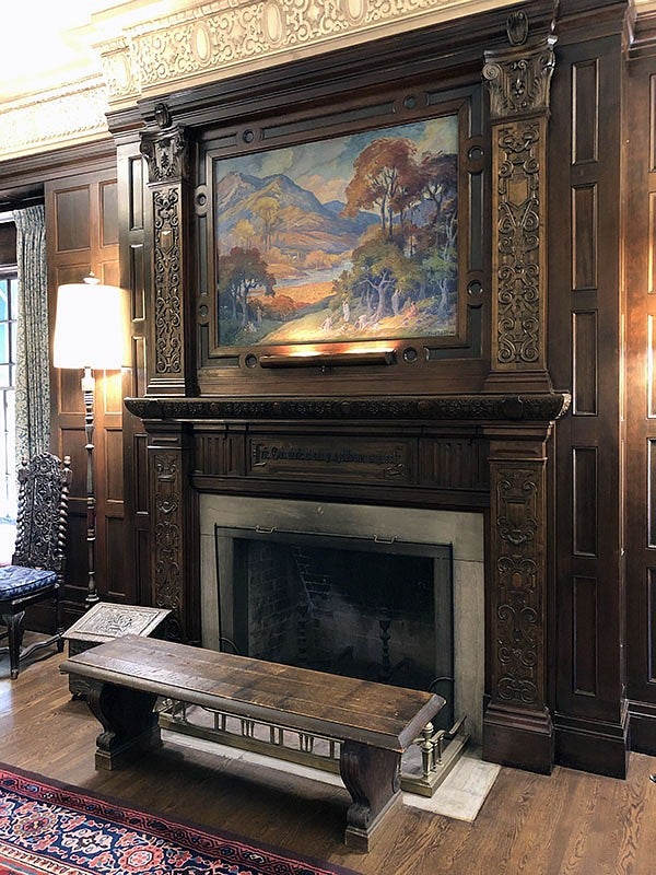 A photo from the 2020s of a fireplace in Gerlinger Lounge