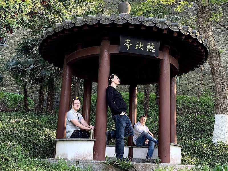 Students in a Chinese shrine 