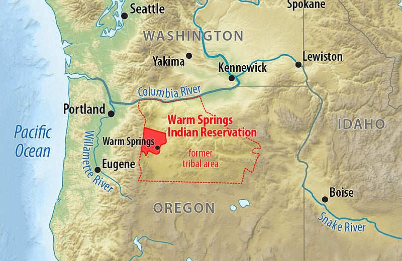 Map showing the location of the Warm Springs reservation
