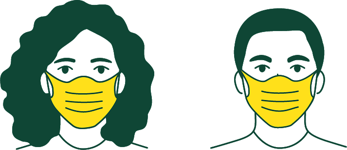 Illustration of two medically masked people