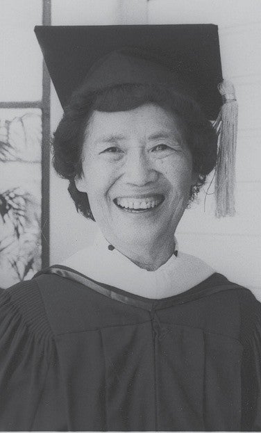 Michi Yasui Ando was honored at a UO graduation ceremony in 1986 as partial recompense for being denied permission to graduate with her class decades earlier. Photo courtesy Special Collections and University Archives, UO Libraries