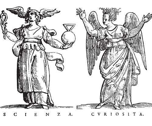 "Science," and "Curiosity" in Cesare Ripa, Iconologia (Venice: Pezzana, 1669), pp. 554 and 129. RBC 7740 R5 1669.