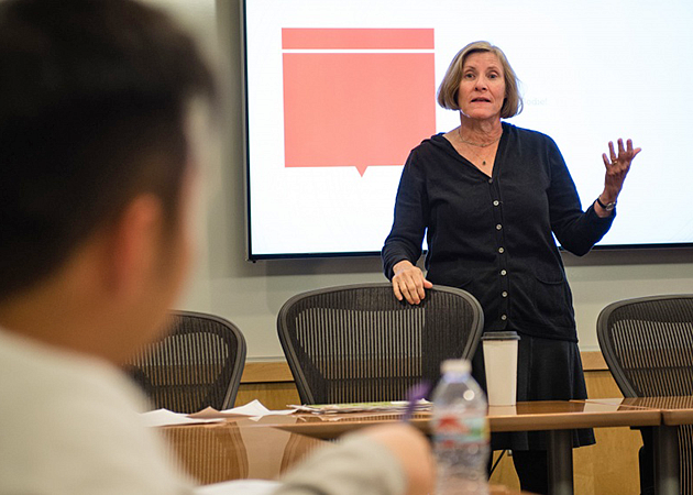 SOJC Professor Kim Sheehan teaches a Master's in Advertising and Brand Responsibility class