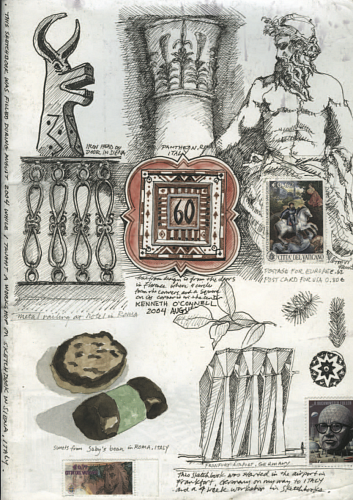 Sketchbook 60, page one, August 2004. Each of O'Connell's sketchbooks begins with an elaborately decorated first page.