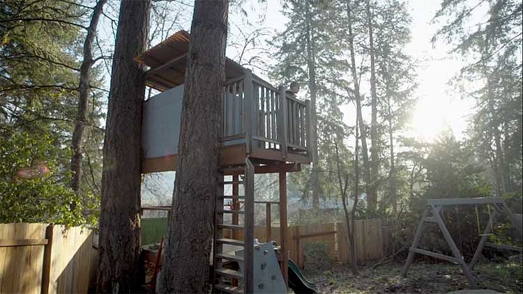 A child in a treehouse
