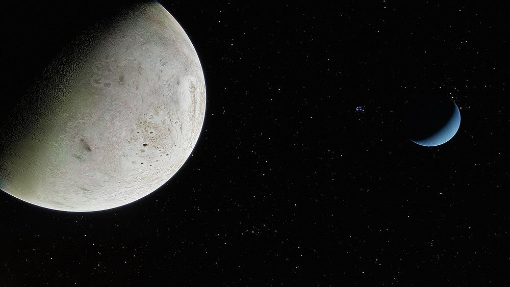 The moon Triton and planet Neptune