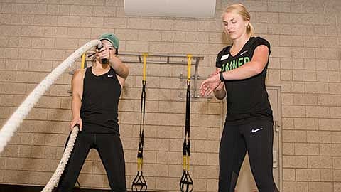Brooke Sabin teaching a strength class