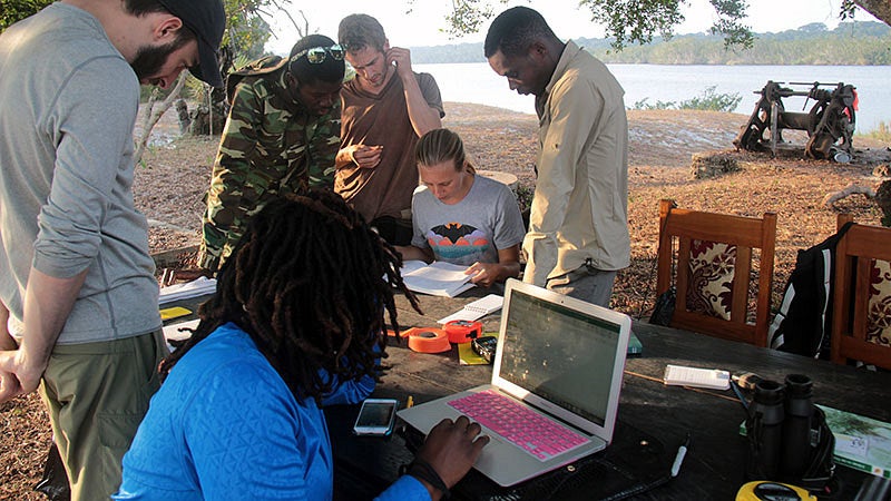 Aaron Nelson and a group of researchers in Gabon