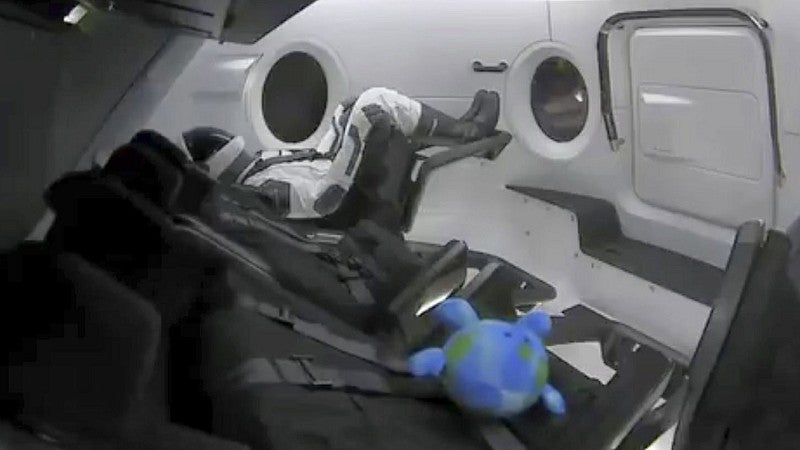 The plushie toy inside the SpaceX capsule