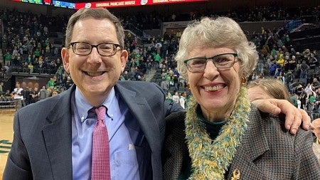 Dianne Nelson and UO President Michael Schill