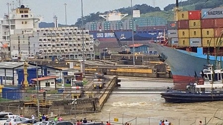 First supersized ship, from Taiwan, moves through the new Panama Canal locks
