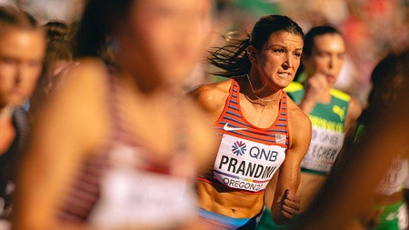 UO alumna Jenna Prandini competes at the World Athletics Championships Oregon22. Photo: Matt Parker