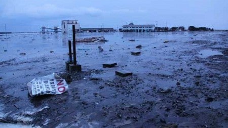 The tsunami inundated 2.3 square miles of coastal plain and destroyed 96 homes on Misawa. Photograph courtesy Misawa City Hall