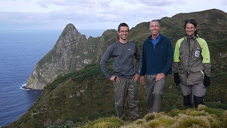 Image of Martin Stervander and his research partners on Inaccessible Island