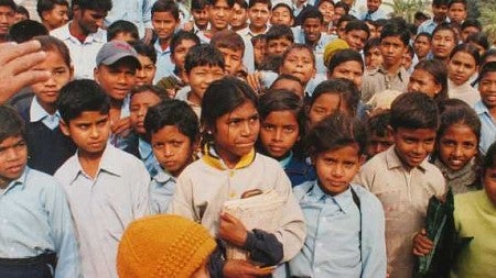 Children at the school in Gulayria, Nepal, where Thomas English served 1966-68. Photo was taken on a return visit in 2005. Photograph by Thomas English