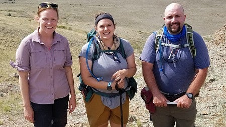 Volcanology professor Meredith Townsend (left), graduate student Gui Aksit and co-investigator Andrew Harp