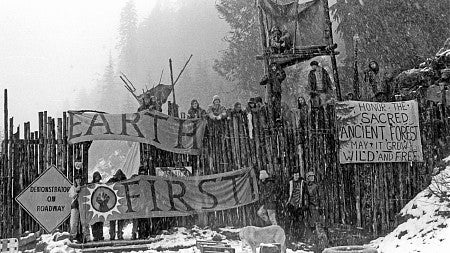 Earth First! blockade of Warner Creek salvage logging in 1995. Photograph by Kurt Jensen