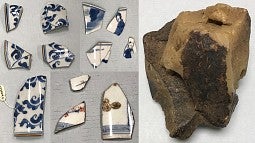 Porcelain fragments and a large chunk of beeswax, believed to be from the shipwreck.
