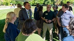 New UO President Karl Scholz met with the campus community July 12.