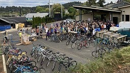 Bikes for sale at the Outdoor Program building on campus