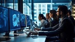 Cybersecurity team at monitors