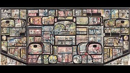 A mural of comic panels by Michael Nicoll Yahgulanaas