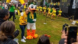 Posing for photos with the Duck