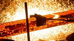 Hot iron bar in blast furnace