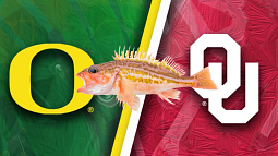 Graphic showing Oregon and Oklahoma university logos and a rockfish
