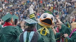 The Duck celebrating commencement