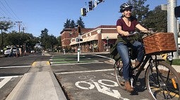 A cyclist on the new bikeway