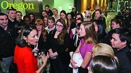 Ann Curry shares her passion for storytelling with students during a recent campus visit. Photograph by Jack Liu