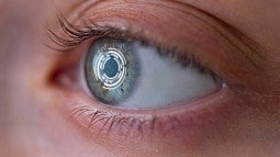 Human eye with circuits in iris