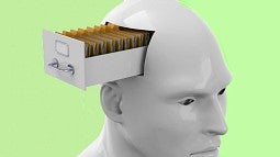 Illustration of human head with file drawer extending from brain