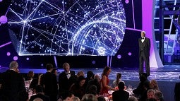 Morgan Freeman on stage at the Breakthrough/New Horizons award ceremony (Image credit: Getty Images for Breakthrough Prizes).