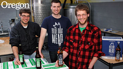 Three University of Oregon undergraduates dream big, launching Blue Dog Mead to take honey wine to the masses. (Left to right: Simon Blatz, Chase Drum, Simon Spencer). Photograph by Jack Liu