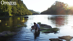 Craig gathers cattails on the Umpqua River and cleans them for weaving projects