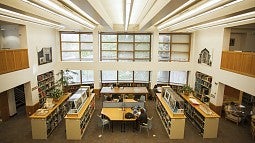 Interior of the UO Design Library in Lawrence Hall