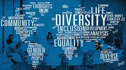 Stock image shows a cloud map promoting diversity and inclusion in management