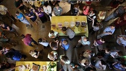 Overhead view of campus gathering