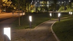 Campus sidewalk at night