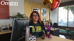 Nina Kerkebane on her last day at work as a loan officer for Northwest Community Credit Union.