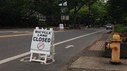 Bike lane closure sign on Agate Street