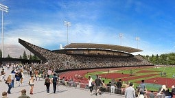 Artist rendering of new west grandstand at Hayward Field as seen from the south.