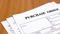 Purchase order form on a table