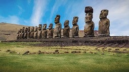 Stone foundation with statues on top on Easter Island