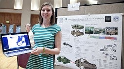 A student displays her research project at the Undergraduate Symposium.