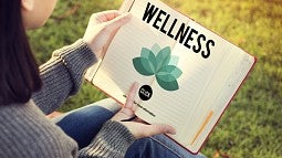 Open book with the word 'Wellness' 